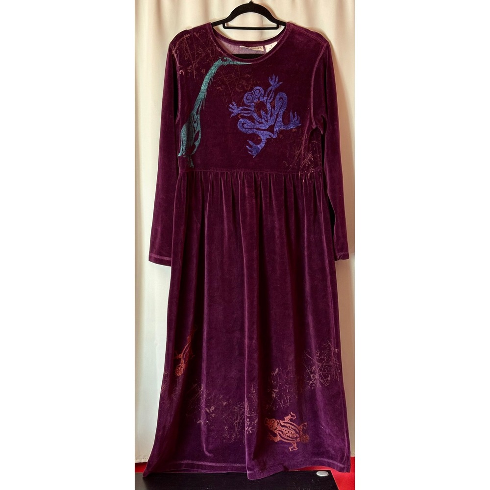 Vintage Alyssa Brooke Purple Velvet Maxi Dress Whimsigoth Animal Print Medium